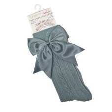 S350-SG: Sage Knee Length Socks w/Large Bow (0-24 Months)